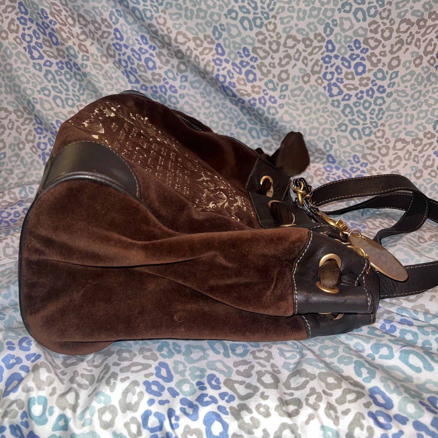 Vintage Dark Brown Juicy Couture Daydreamer Tote Bag Velour Fairy Tale Y2K Purse