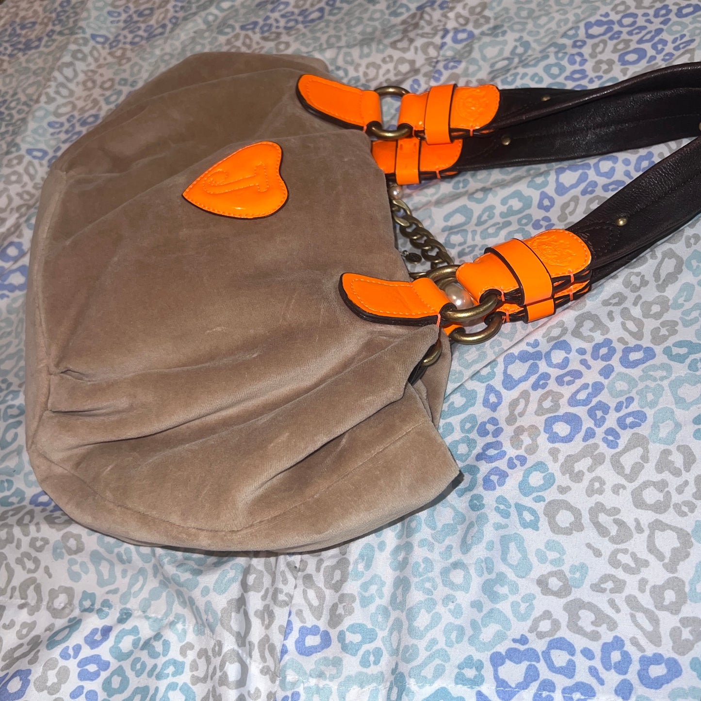 Vintage Tan Brown Juicy Couture Purse Satchel Bag Handbag Velour Scottie Dog Y2K