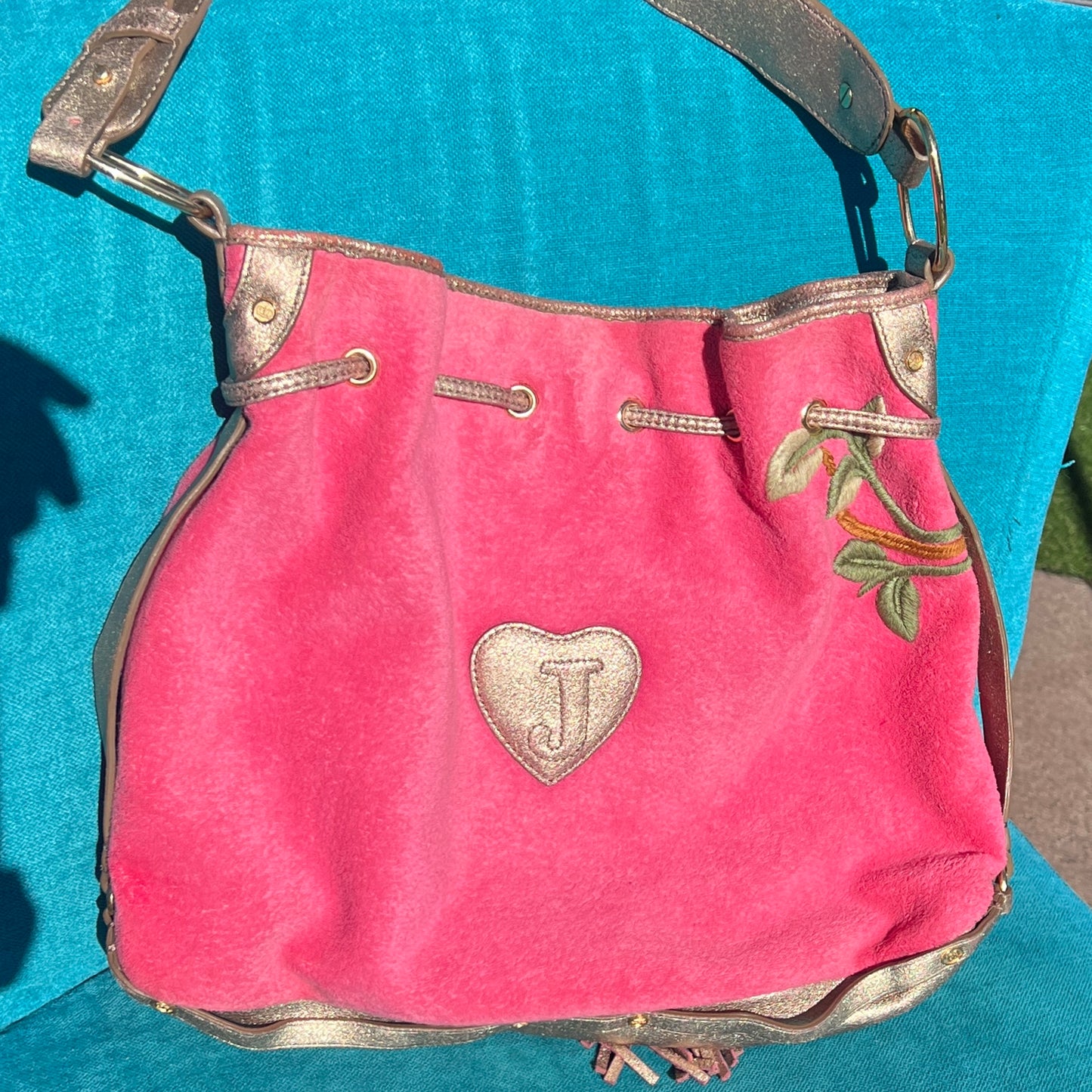 Vintage Pink Juicy Couture Purse Floral Satchel Bag Handbag Y2K Terry Custom Dye