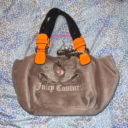 Vintage Tan Brown Juicy Couture Purse Satchel Bag Handbag Velour Scottie Dog Y2K