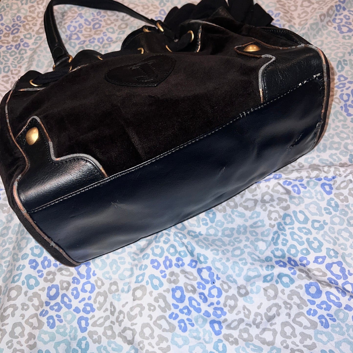 Vintage Black Juicy Couture Purse Tote Bag Handbag Daydreamer Velour Floral Y2K