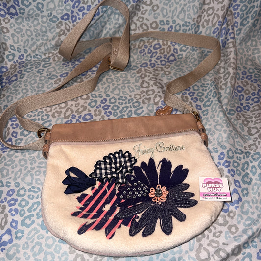 Vintage Beige Juicy Couture Purse Crossbody Bag Terry Cloth Floral Y2K