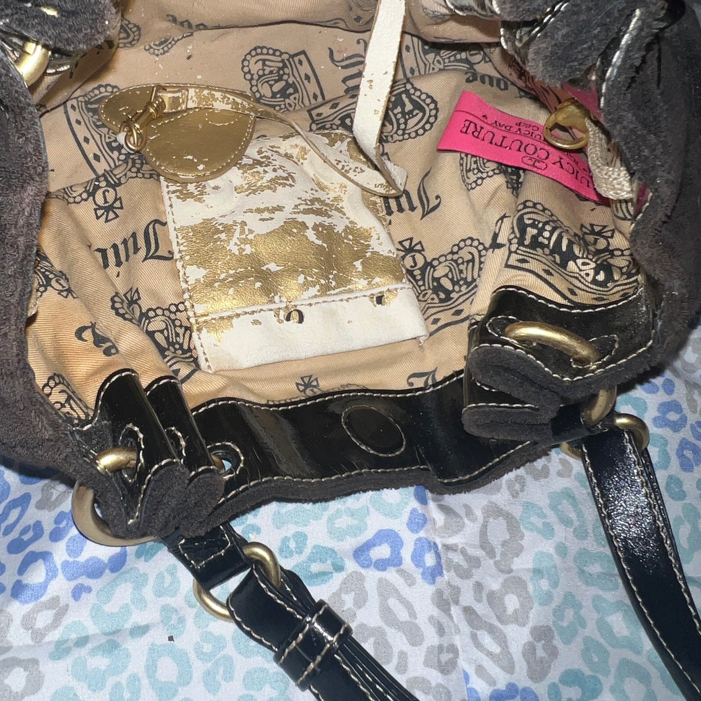 Vintage Black Juicy Couture Satchel Bag Purse Handbag Terry Cloth Mcbling Y2K