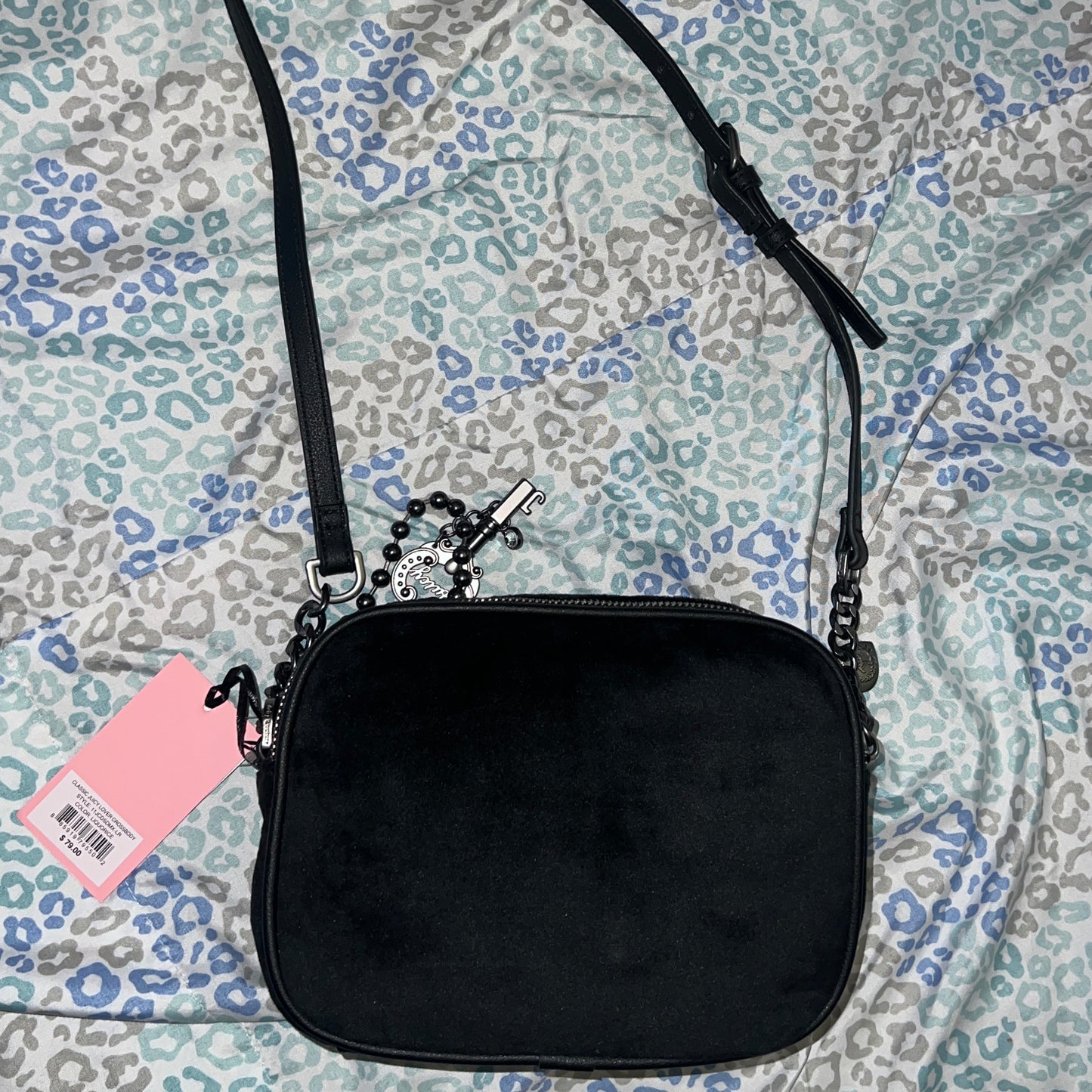 New Black Juicy Couture Purse Crossbody Bag Handbag Y2K Style Velour Liquorice