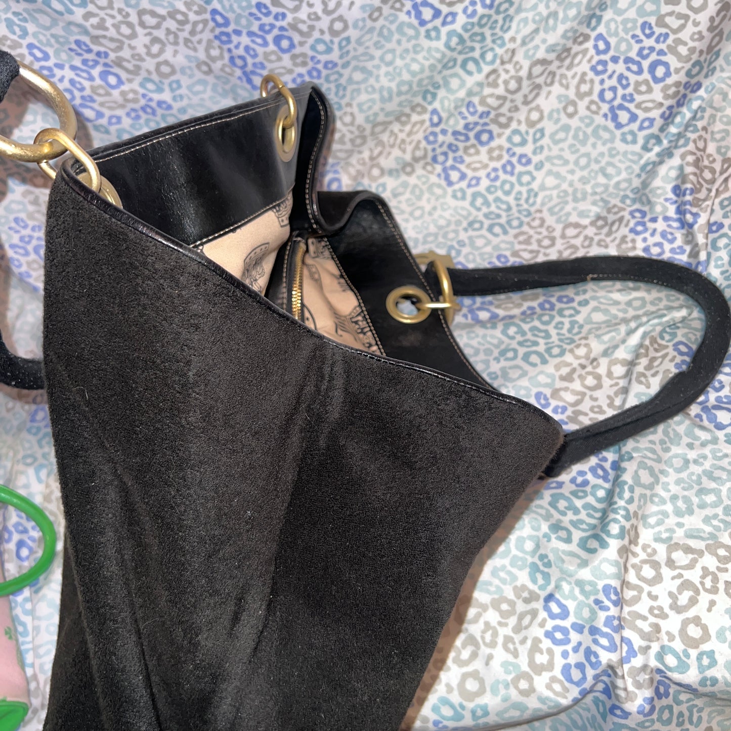 Vintage XL Black Juicy Couture Satchel Tote Purse Terry Cloth Y2K Travel Bag