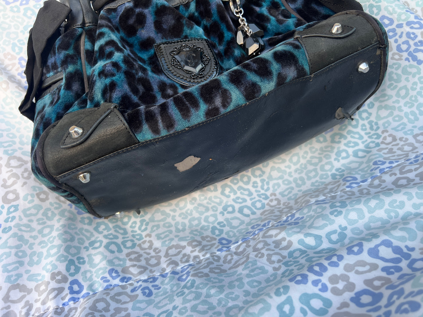 Vintage Rare Blue Juicy Couture Purse Handbag Daydreamer Tote Bag Leopard Velvet
