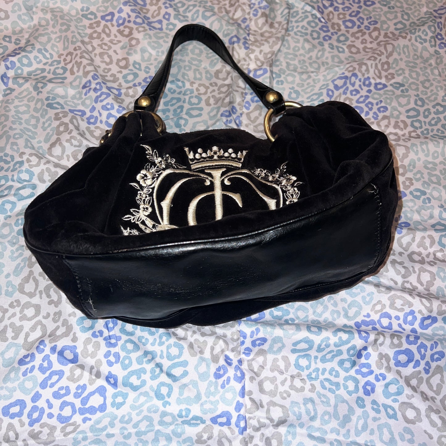 Vintage Black Juicy Couture Handbag Satchel Bag Purse Velour Y2K