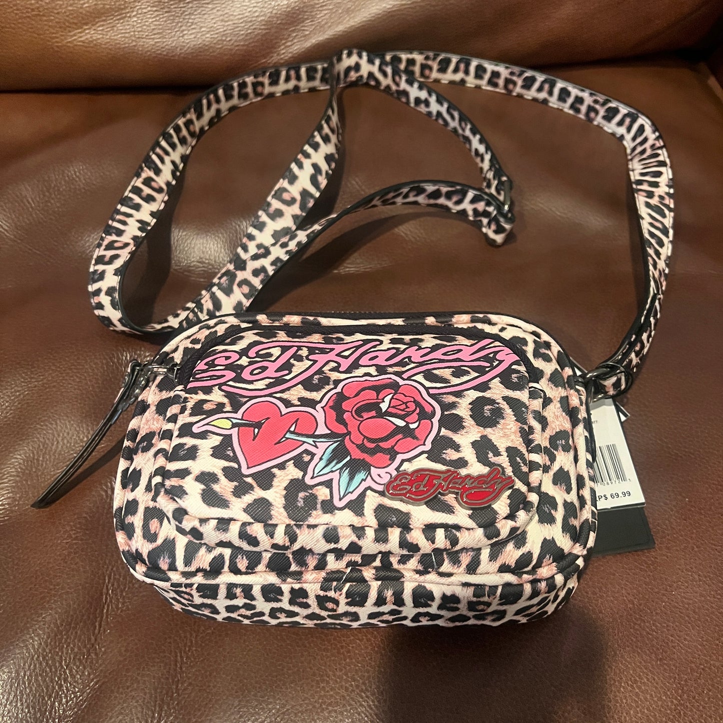 New Ed Hardy Crossbody Purse Bag Tattoo Y2K Heart Rose Leopard Cheetah