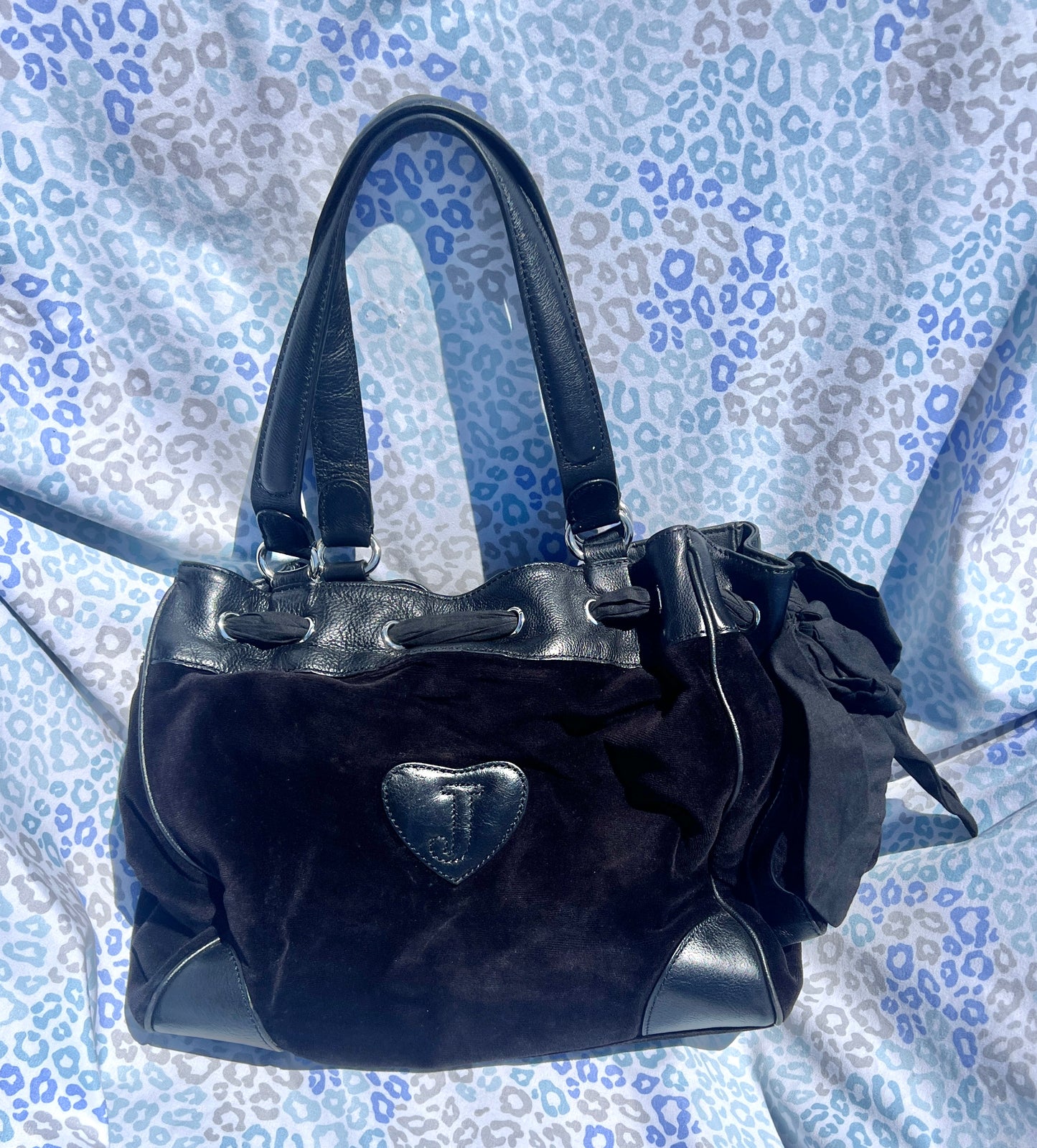 Vintage Black Juicy Couture Handbag Daydreamer Tote Bag Purse Velour Scottie Dog