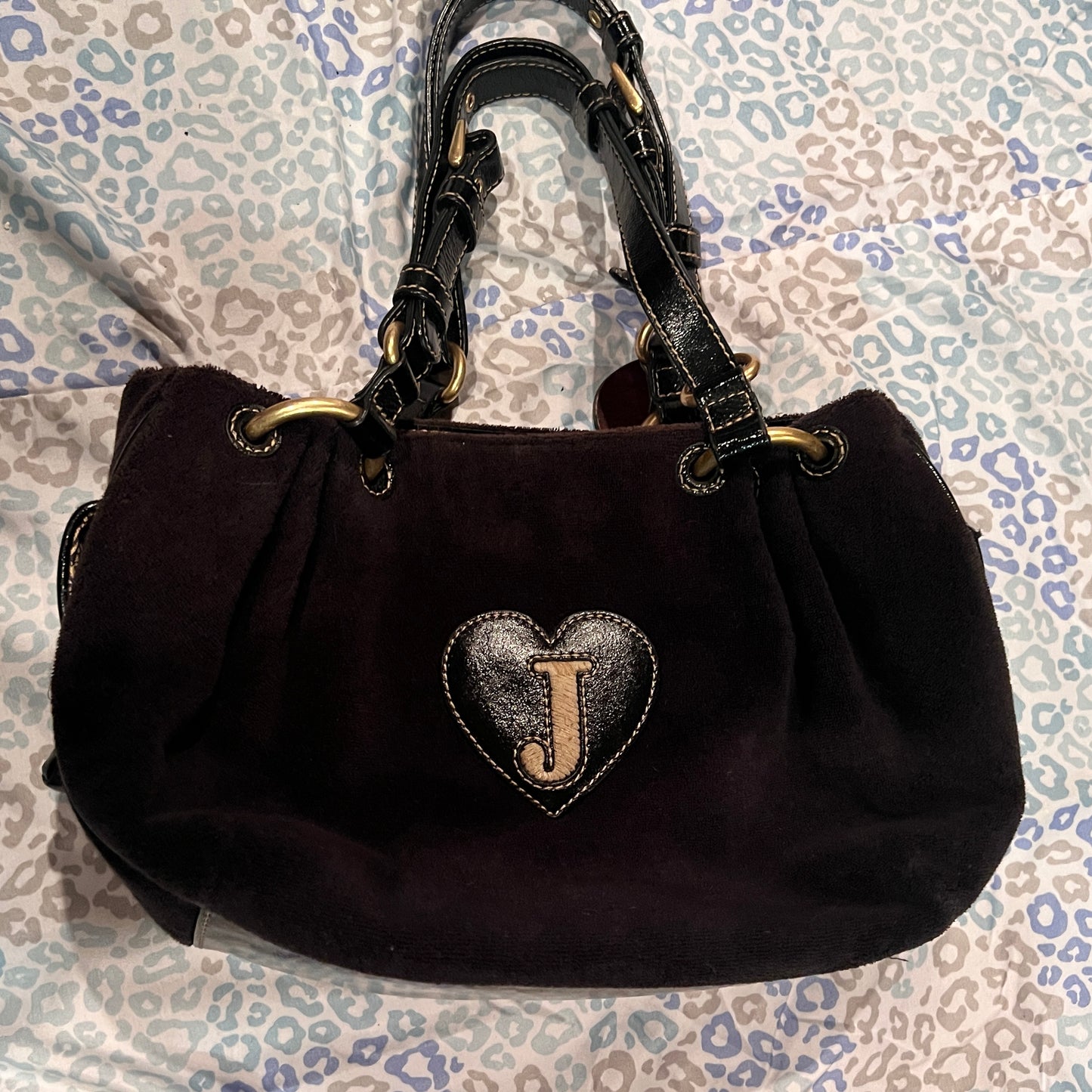 Vintage Black Juicy Couture Satchel Bag Purse Handbag Terry Cloth Mcbling Y2K
