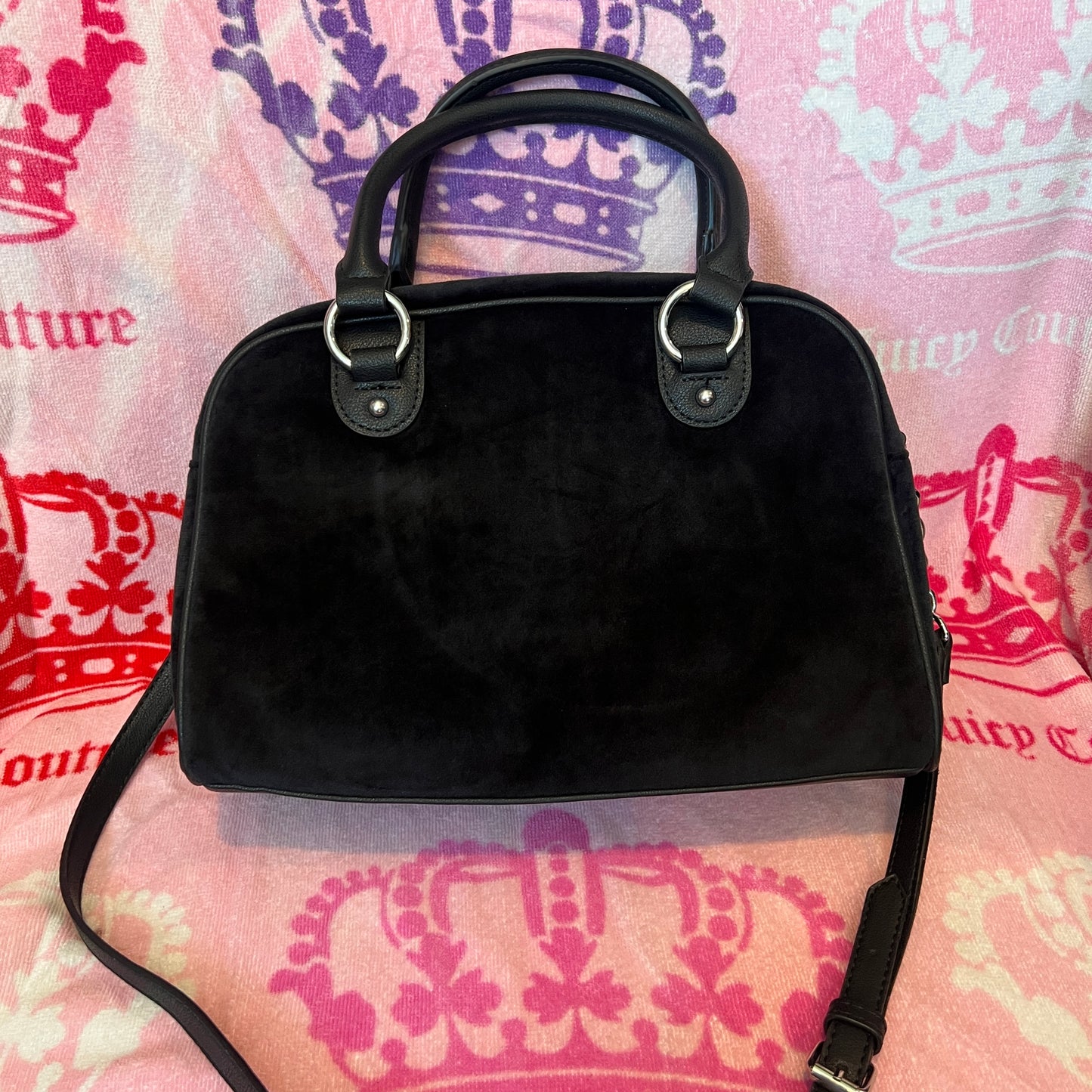 New Black Juicy Couture Purse Handbag Satchel Velvet Bowler Bag