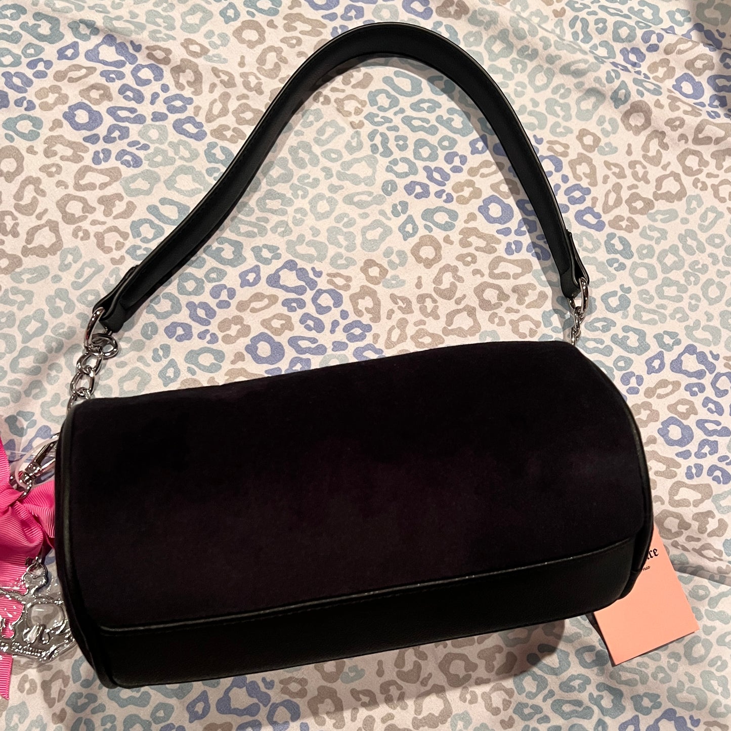 New Black Juicy Couture Purse Barrel Bag Velour Vintage Style Couture Luxury
