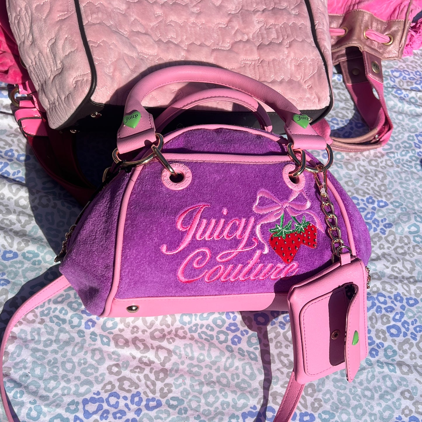 New Pink Purple Juicy Couture Purse Strawberry Satchel Bag Custom Dyed Handbag