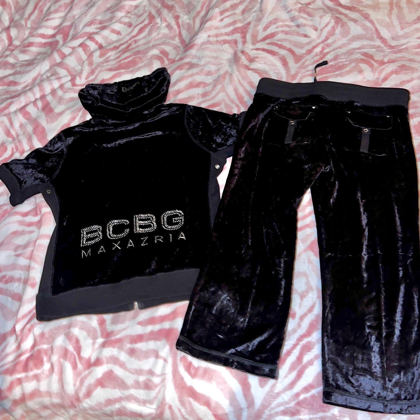 New Large Black BCBG 2-Piece Tracksuit Jacket + Track Capri Pants Set MSRP $160