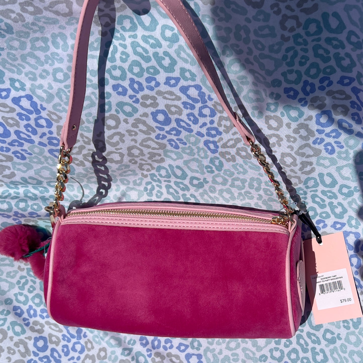 New Pink Juicy Couture Purse Barrel Bag Handbag Velour Spill the Juicy Tea