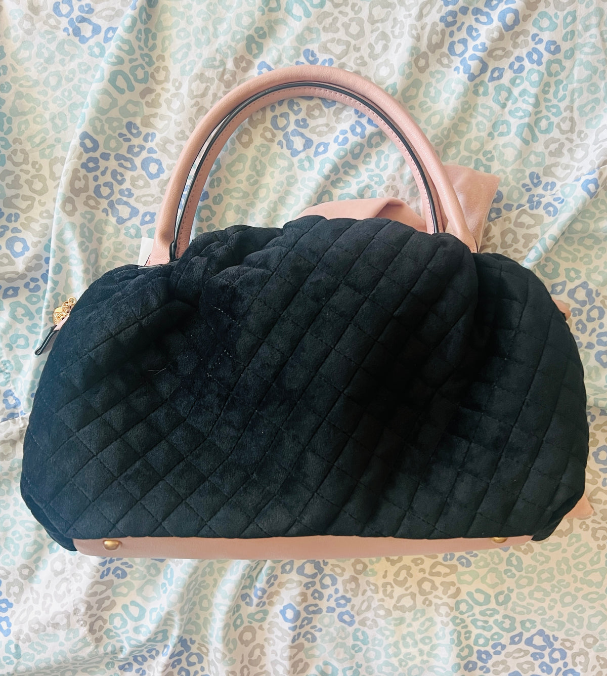 New Pink Black Juicy Couture Satchel Bag Purse Fairy Tale Story Velvet Handbag