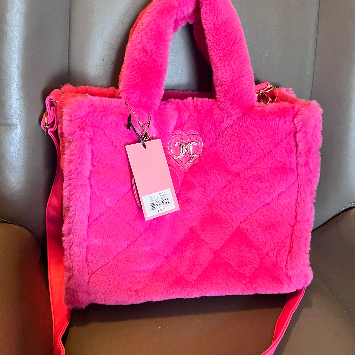 New Pink Juicy Couture Tote Bag Purse Faux Fur Crossbody MSRP $99 Mcbling