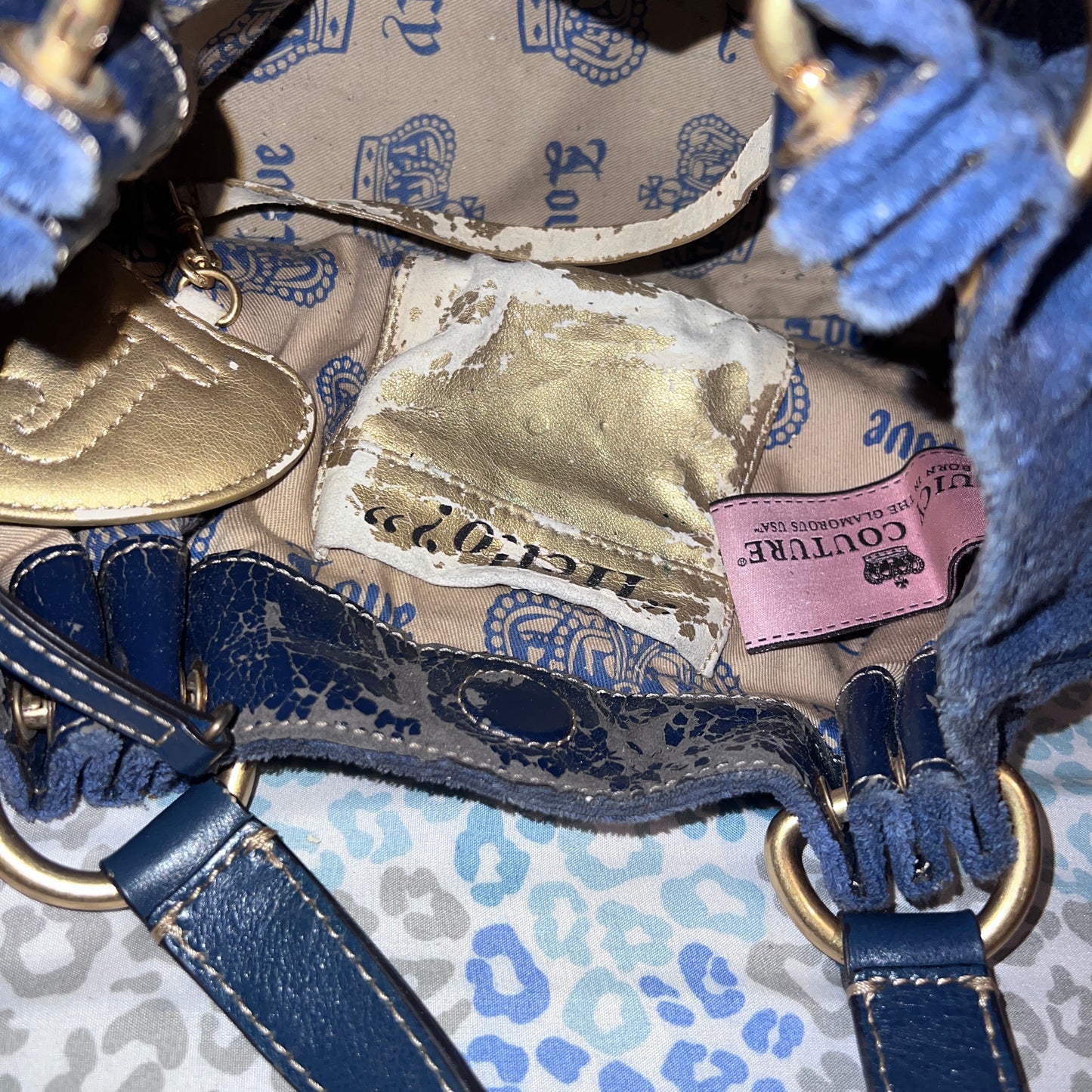 Vintage Blue Juicy Couture Satchel Bag Purse Handbag Terry Cloth Y2K