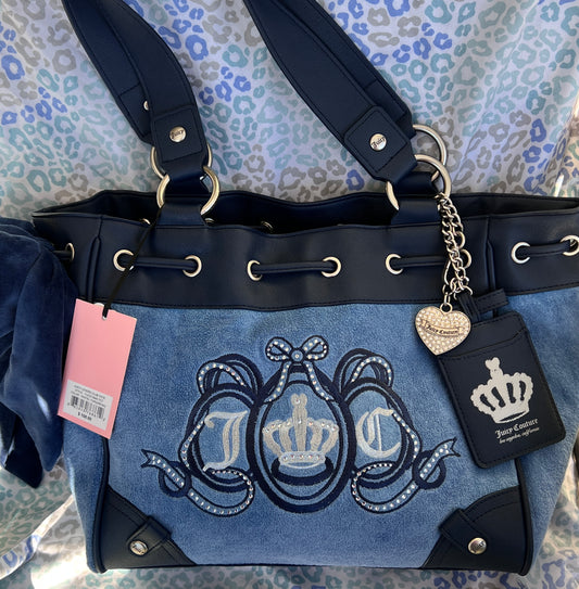 New Blue Juicy Couture Daydreamer Tote Bag Purse Custom Dyed Juicy Lovers Club