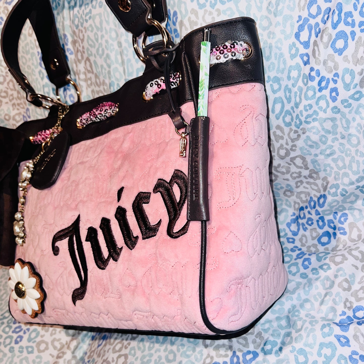 New Custom Brown Pink Juicy Couture Daydreamer Bag Purse Vintage Tote Quilted
