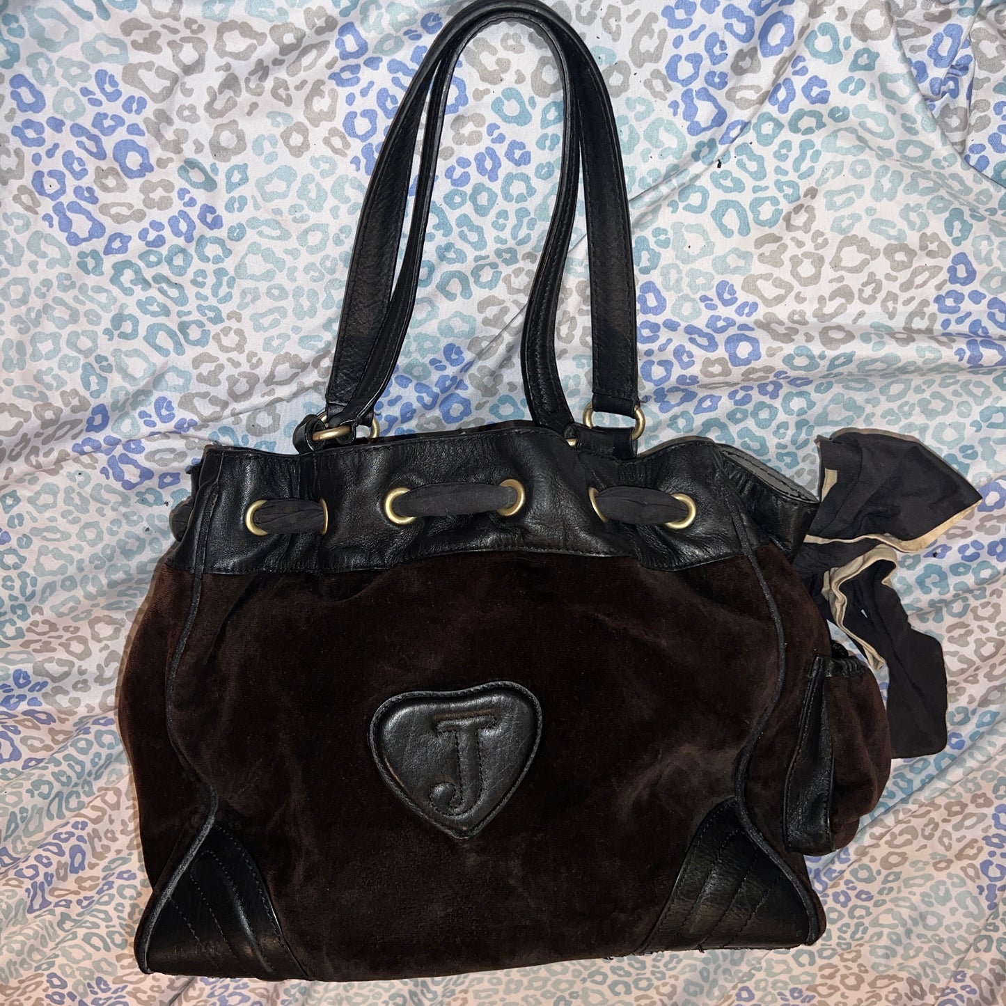 Vintage Black Juicy Couture Tote Bag Velvet Daydreamer Scottie Dog Purse Handbag