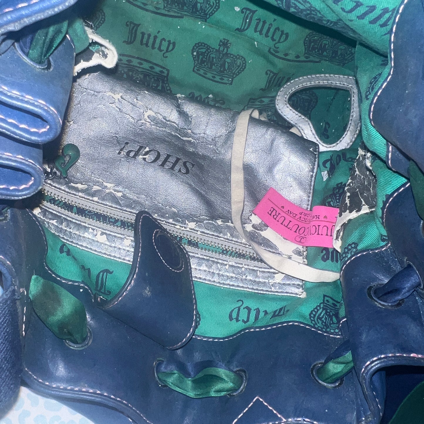 Vintage Blue Green Juicy Couture Tote Bag Purse Daydreamer - Her Royal Juicyness