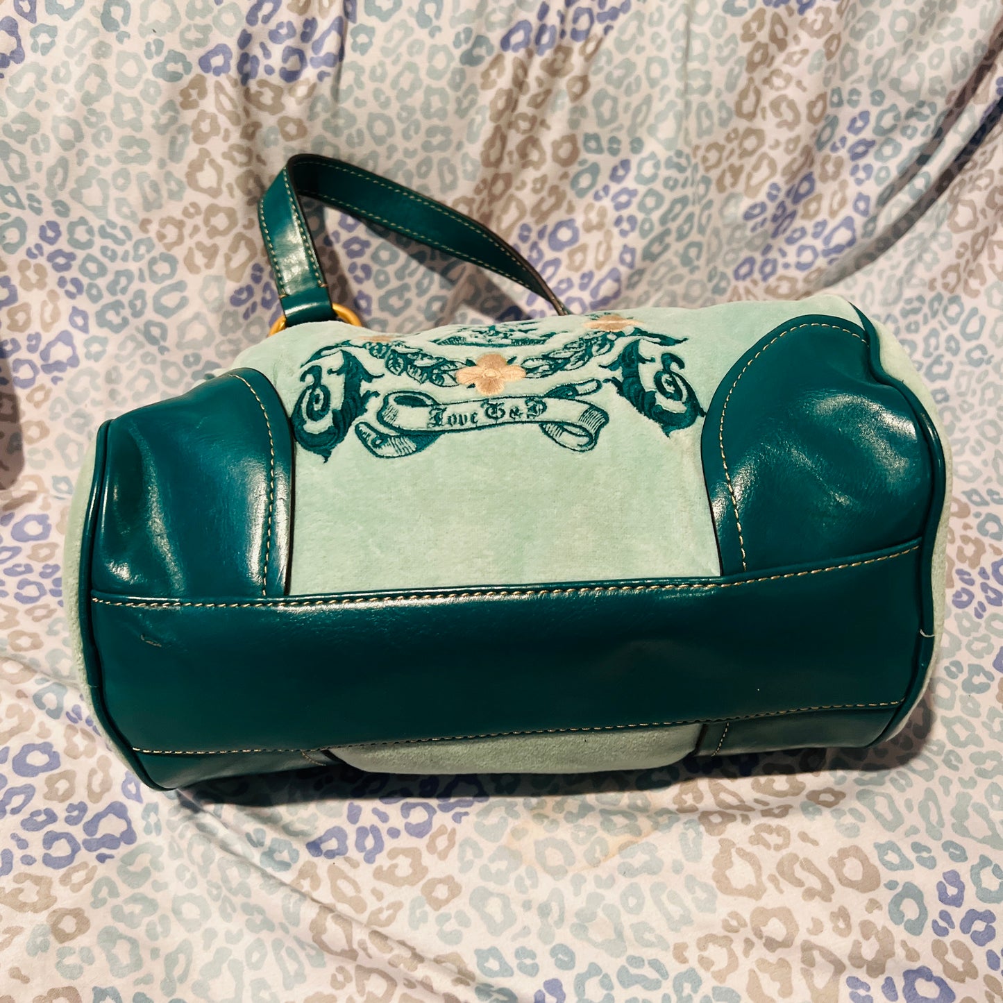 Vintage Blue Green Juicy Couture Purse Satchel Barrel Bag Handbag Velour Y2K