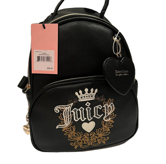 New Black Juicy Couture Backpack Purse Bag MSRP $99 Pleather Licorice Heritage