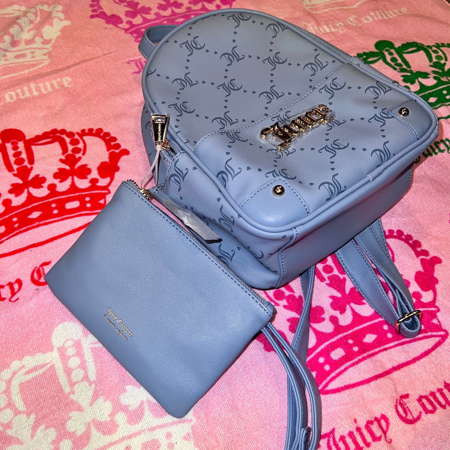 New Blue Juicy Couture Mini Backpack + Pouch NWT Purse Bag MSRP $99