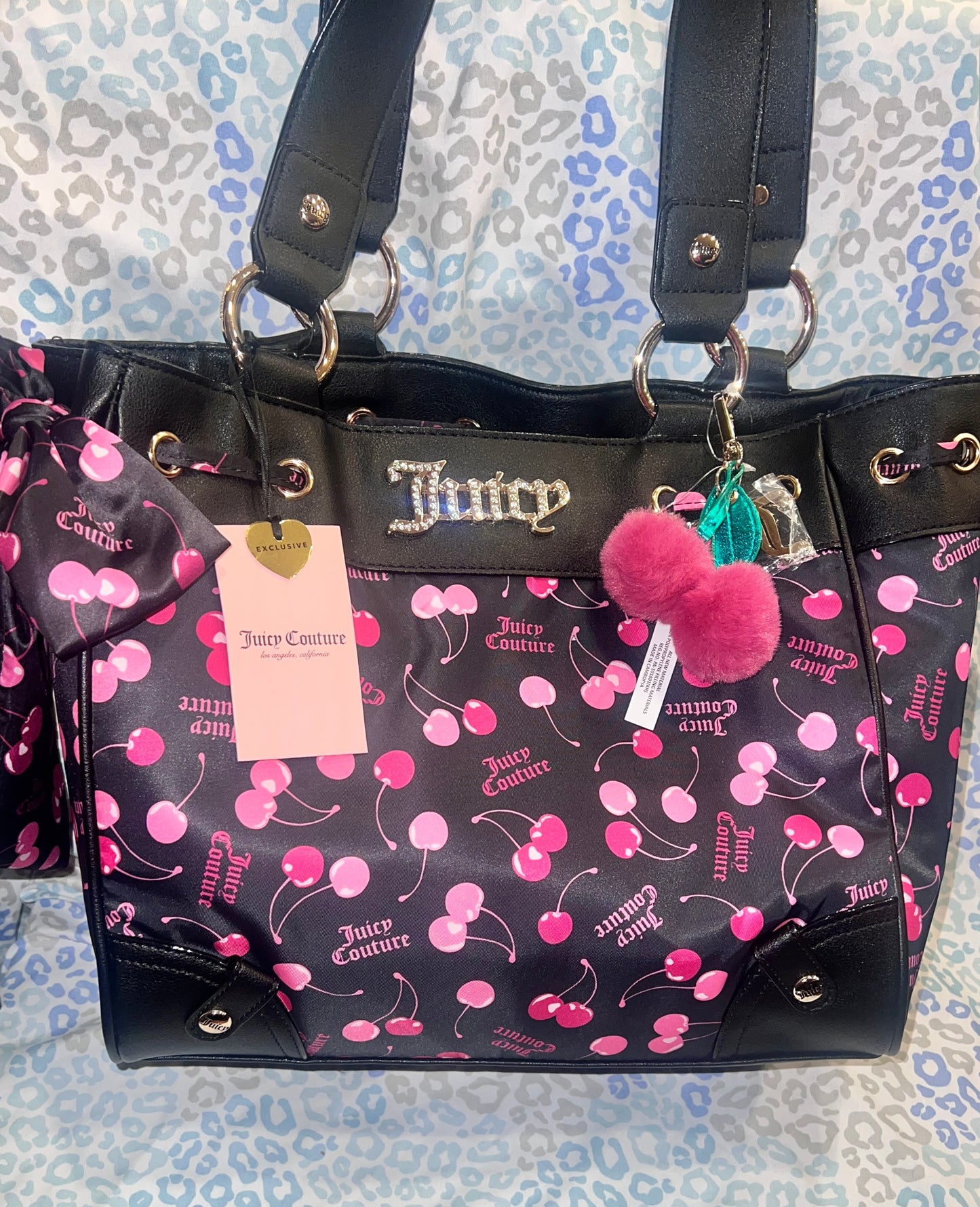 New Pink Black Juicy Couture Purse Cherry Daydreamer Tote Bag Handbag