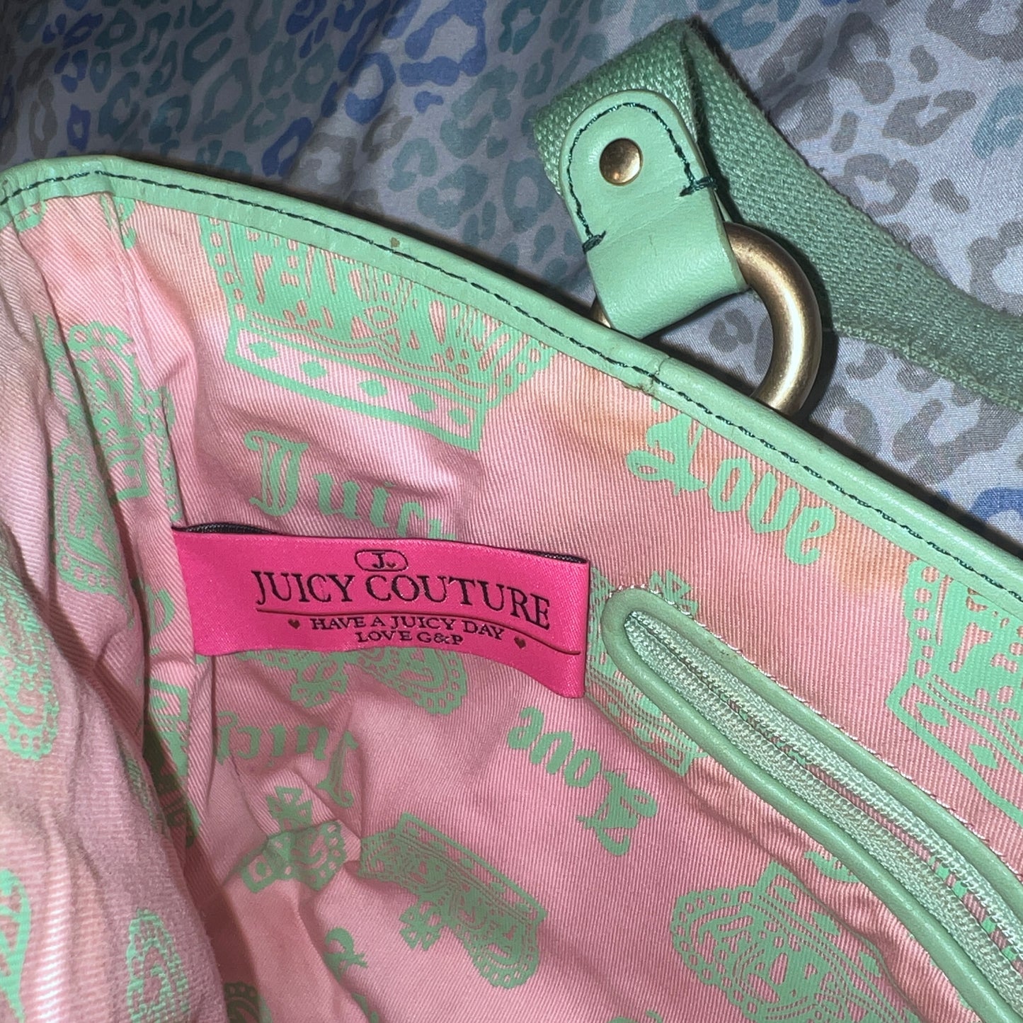 Vintage Rare Green Pink Juicy Couture Purse Handbag Bag Terry - Juicy Girls Rule