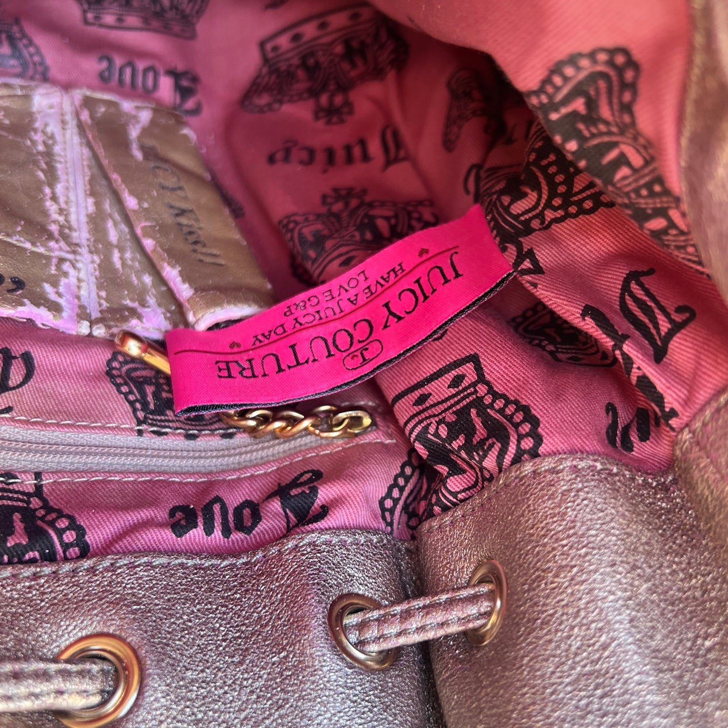 Vintage Pink Juicy Couture Purse Floral Satchel Bag Handbag Y2K Terry Custom Dye