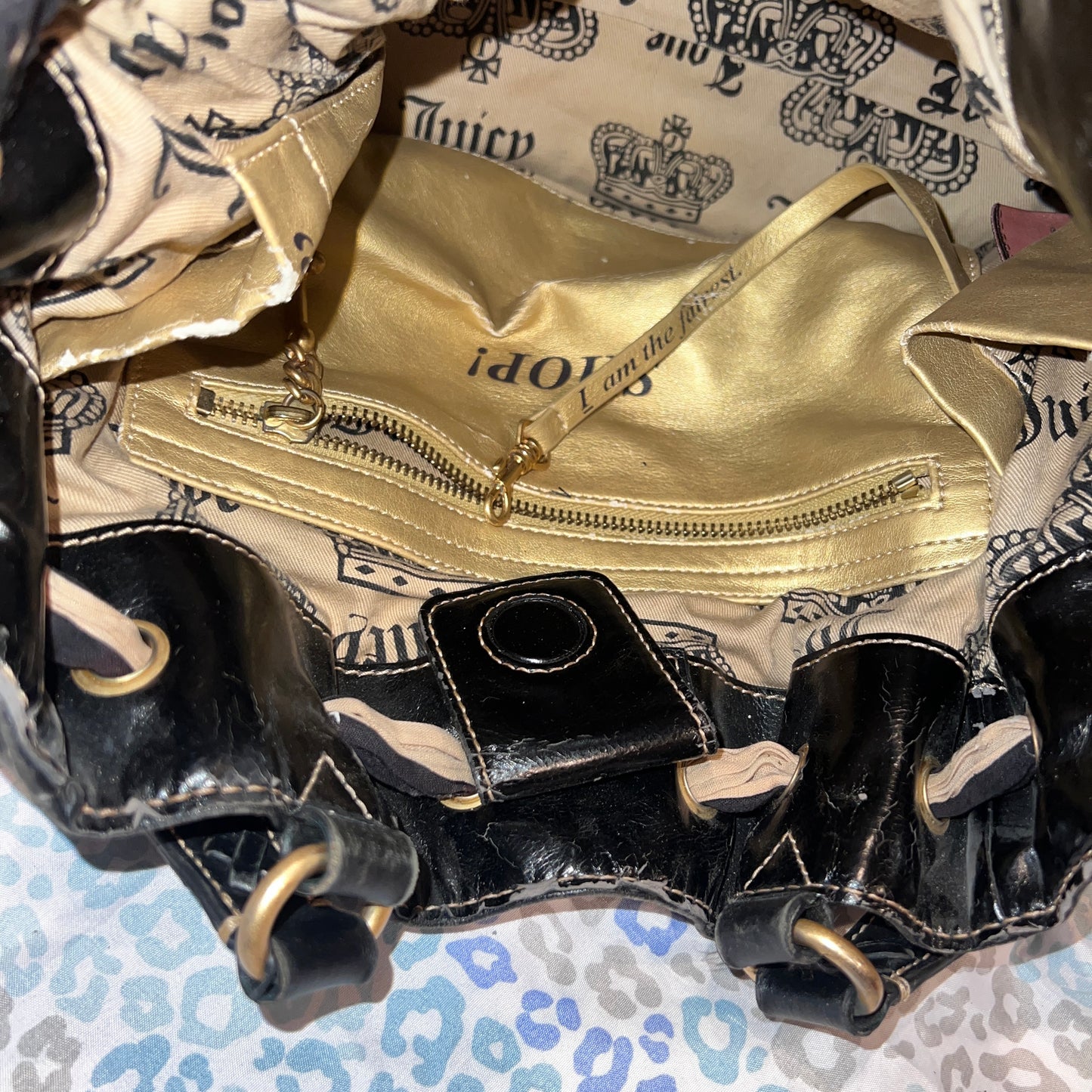 Vintage Black Juicy Couture Purse Daydreamer Tote Bag Y2K Terry Cloth Handbag