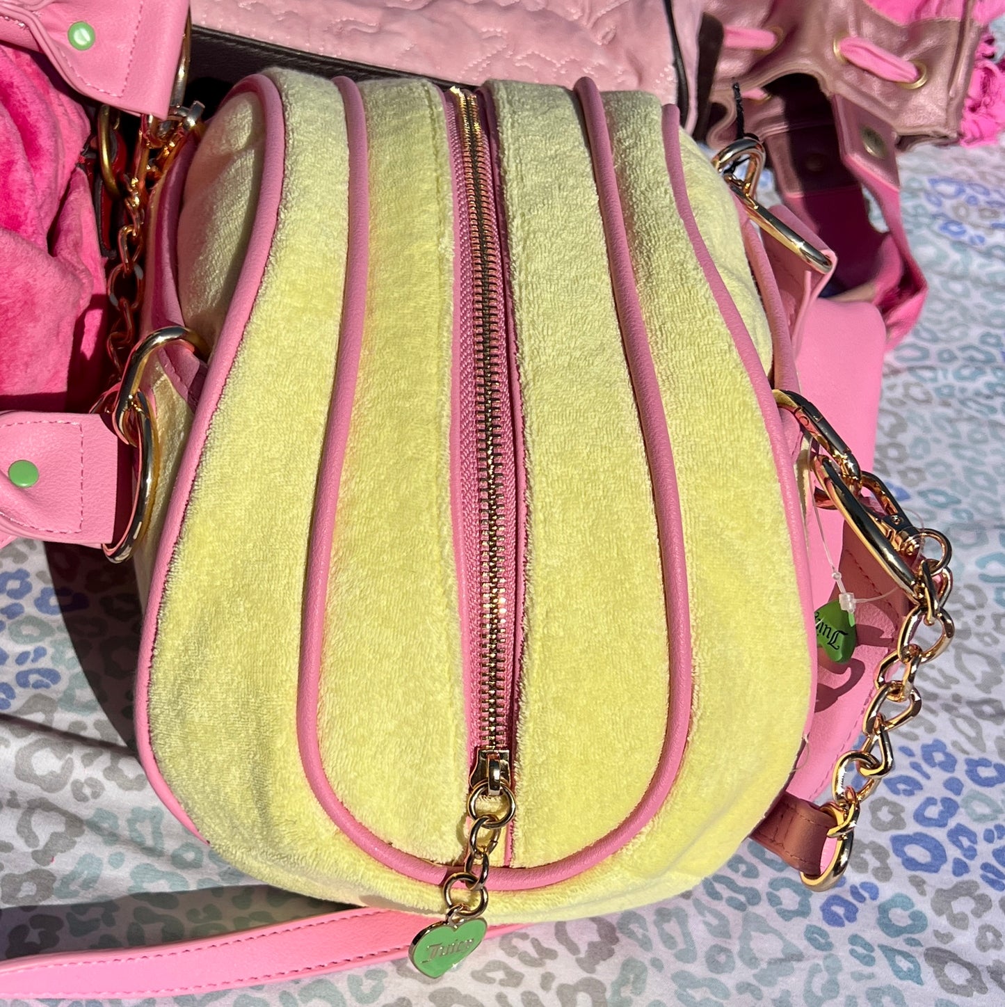 New Yellow Juicy Couture Purse Bowler Bag Handbag Satchel Strawberry Terry Cloth