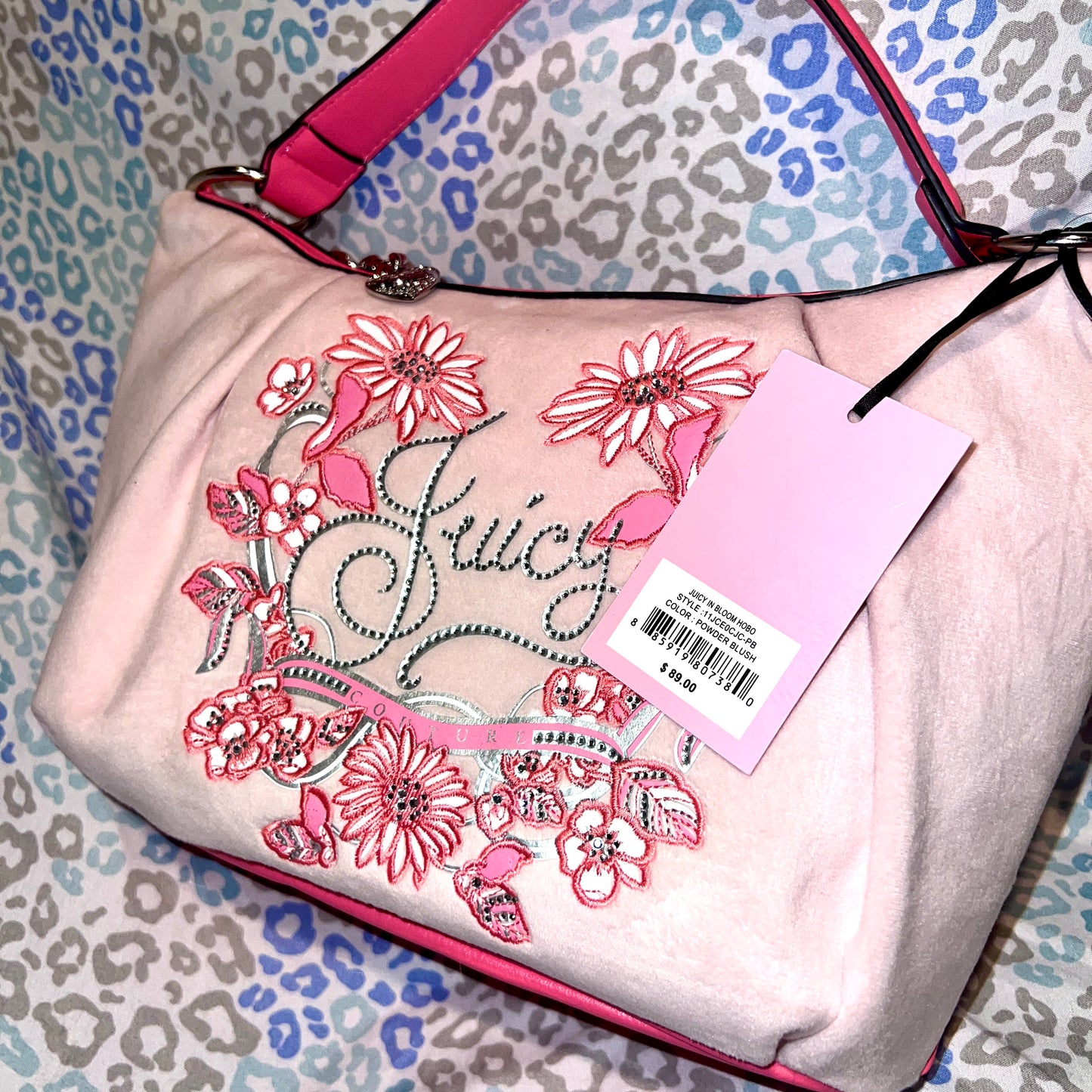 New Pink Juicy Couture Purse Handbag Satchel Bag Floral Flower Velour