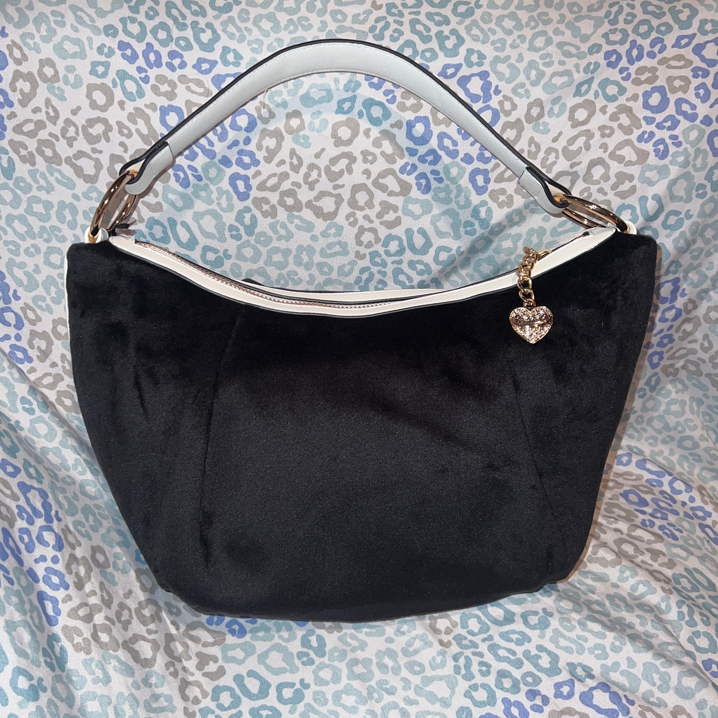 New Black Juicy Couture Purse Handbag Satchel Bag Floral Flower Velour