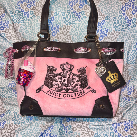 New Pink Juicy Couture Purse Daydreamer Tote Bag Handbag Custom Dyed Scottie Dog