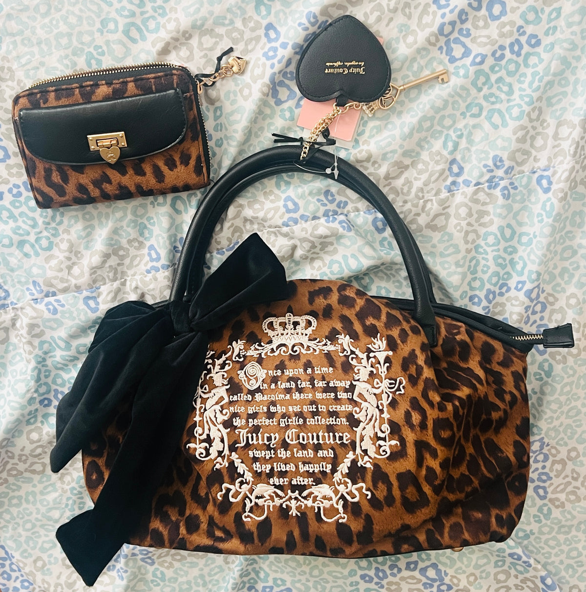 New Tan Black Couture Leopard Cheetah Satchel Bag Purse + Wallet Set Fairy Tale