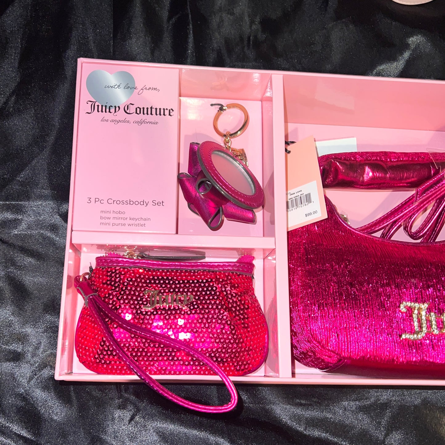 New Pink Juicy Couture Crossbody Bag Purse Handbag + Pouch + Charm Gift Set