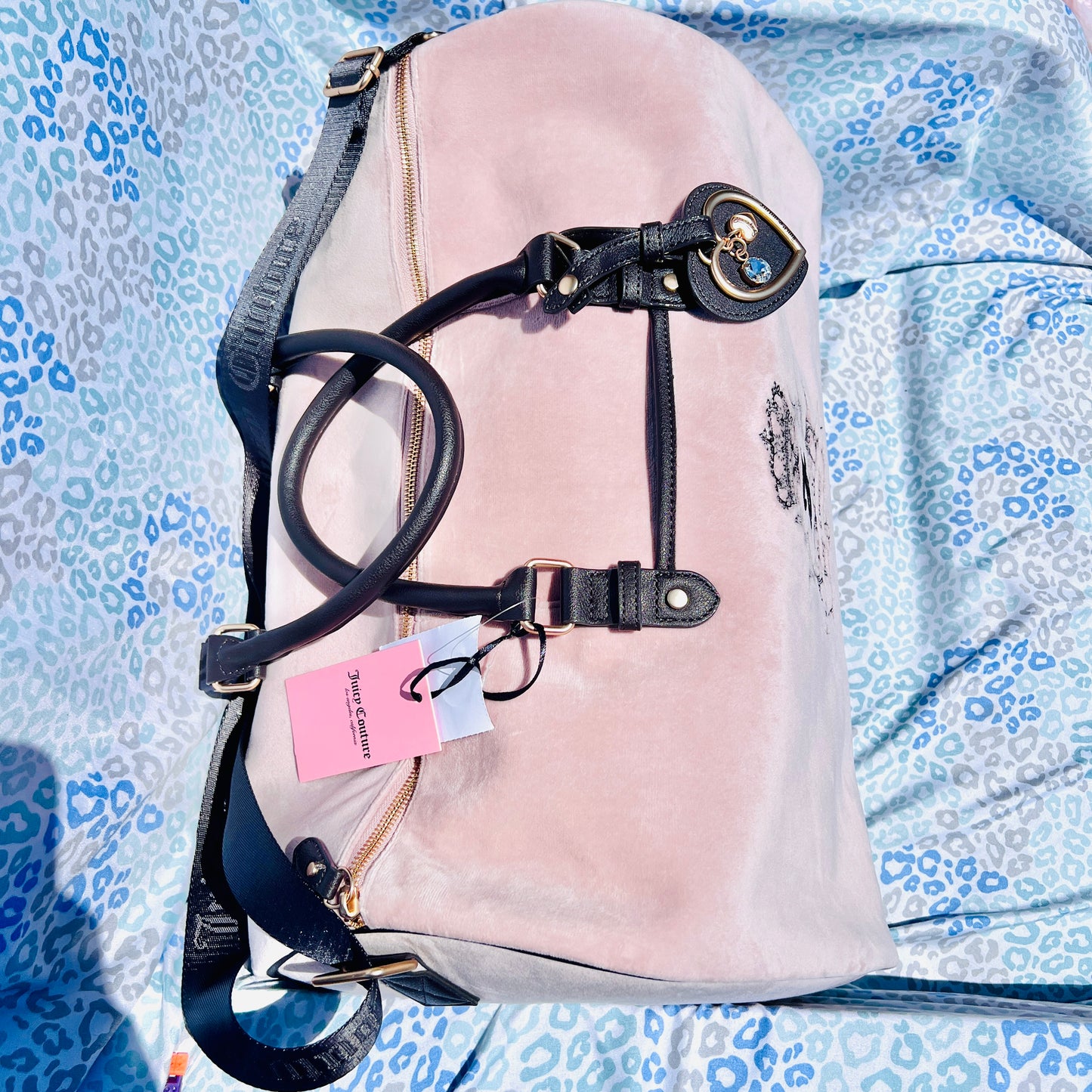 New Light Pink Juicy Couture Duffel Bag Purse XL Velour Weekender Travel Luggage