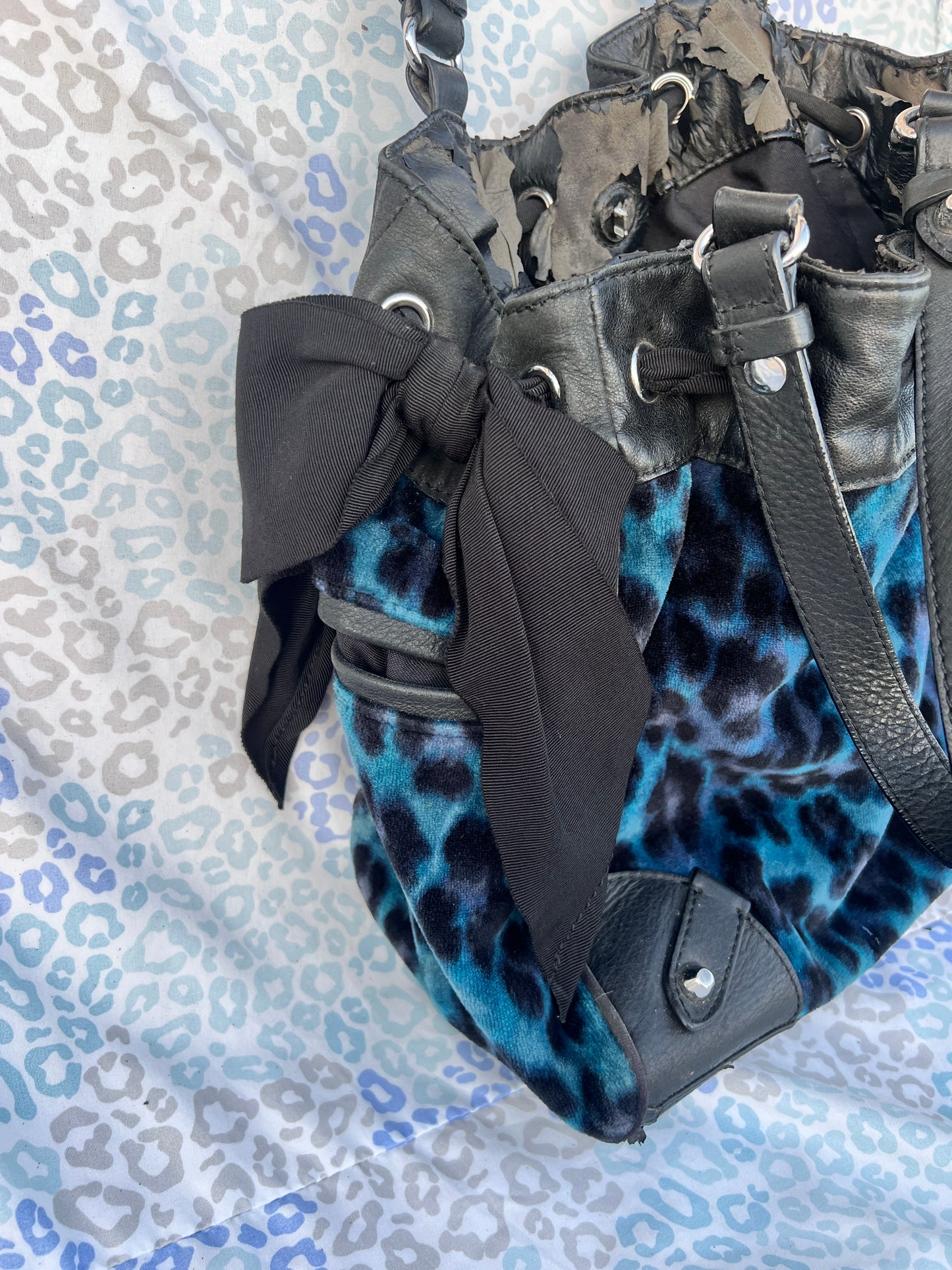 Vintage Rare Blue Juicy Couture Purse Handbag Daydreamer Tote Bag Leopard Velvet