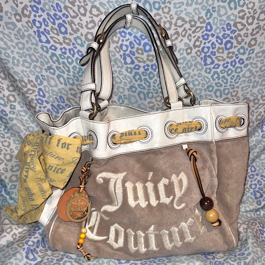 Vintage White Grey Juicy Couture Tote Bag Daydreamer Purse Handbag Terry Y2K