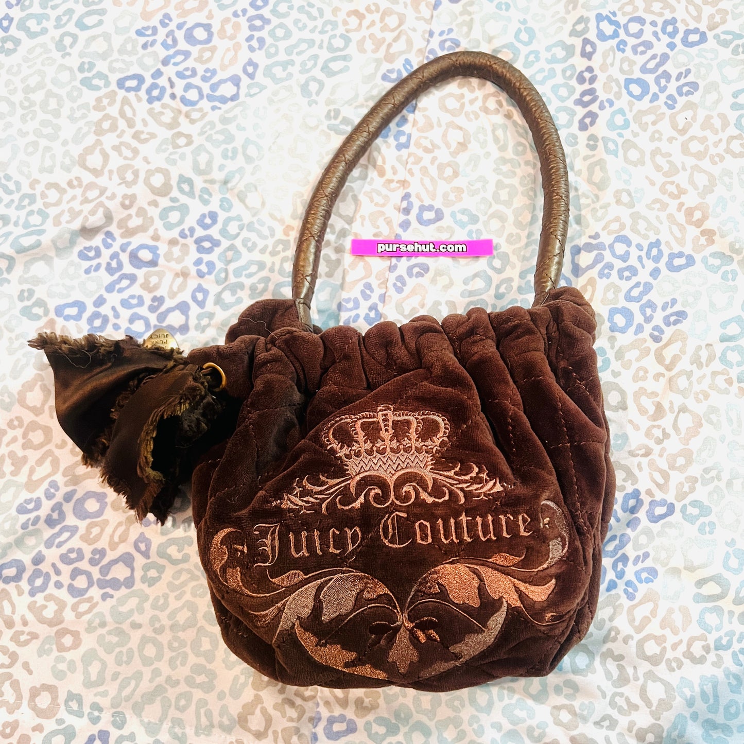 Vintage Brown Juicy Couture Purse Satchel Bag Handbag Velour Quilted Y2K