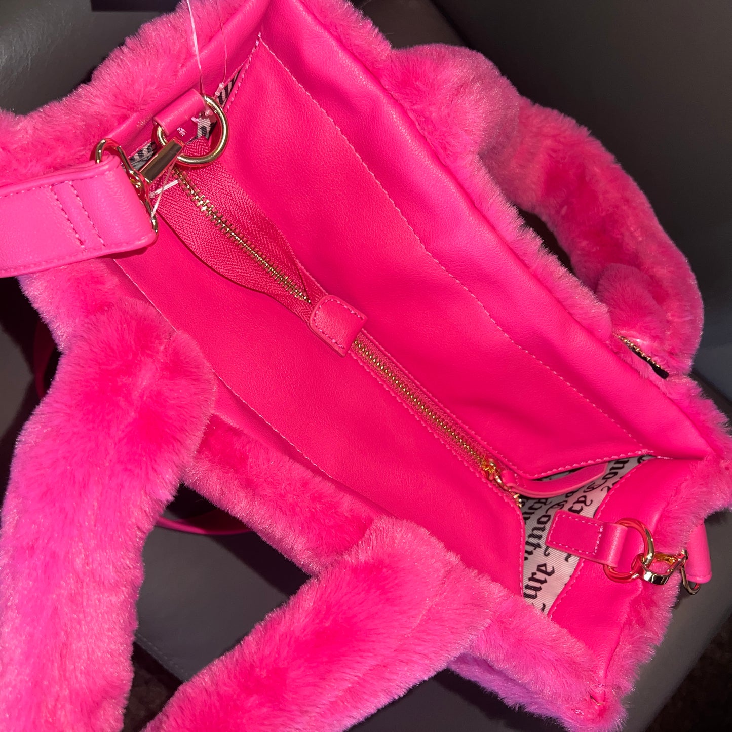 New Pink Juicy Couture Tote Bag Purse Faux Fur Crossbody MSRP $99 Mcbling