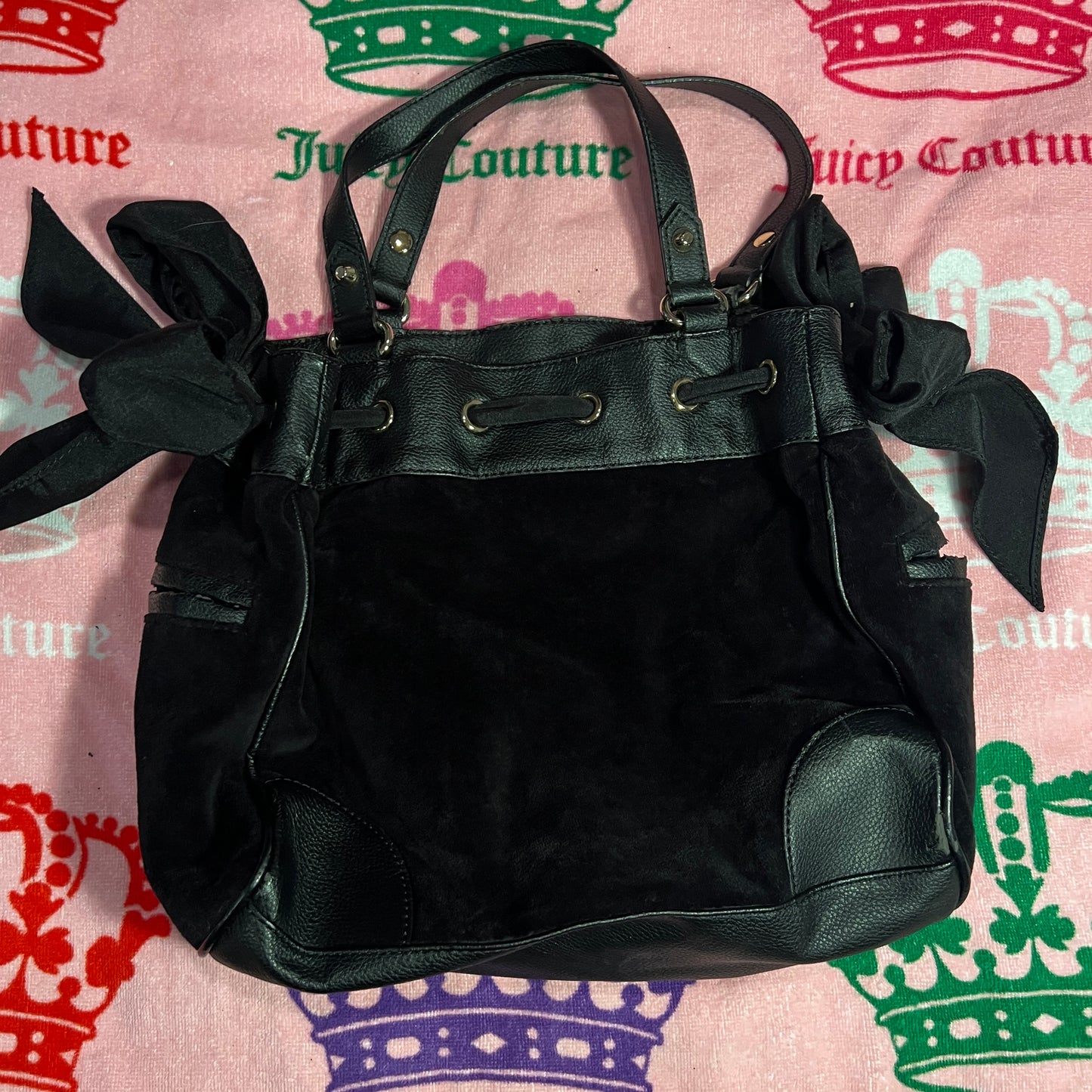 Vintage Black Juicy Couture Purse Tote Bag Satchel Velour Daydreamer Y2K Handbag