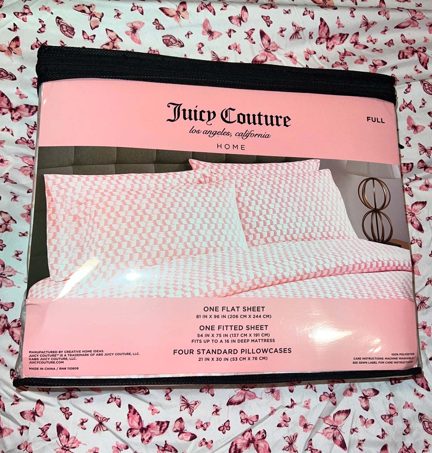 New Pink White Juicy Couture Full Sheet Bedding Duvet 6 Piece Set Scottie Dog