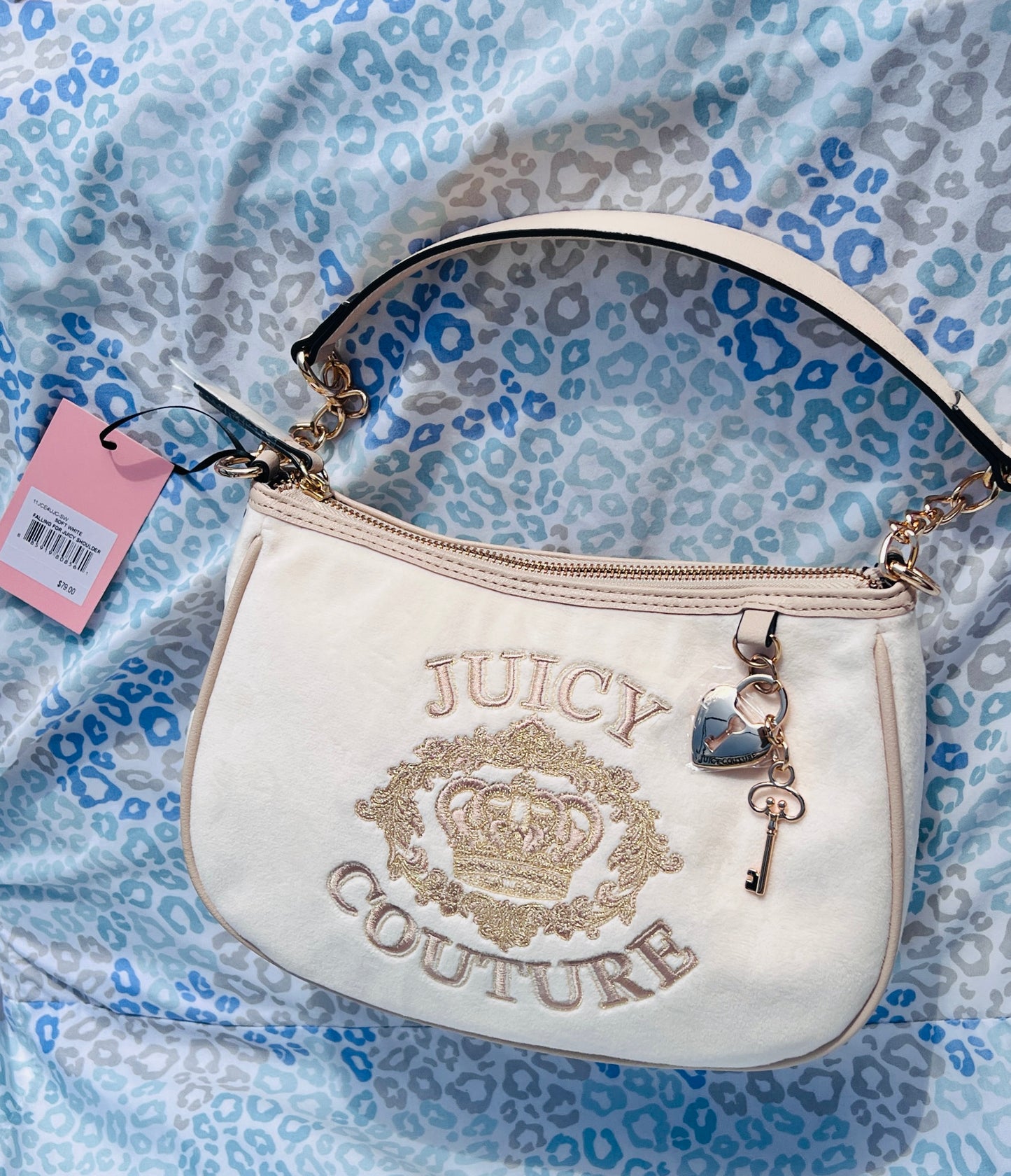 New Cream Juicy Couture Purse Shoulder Bag Velour Handbag MSRP $99 Vintage Style