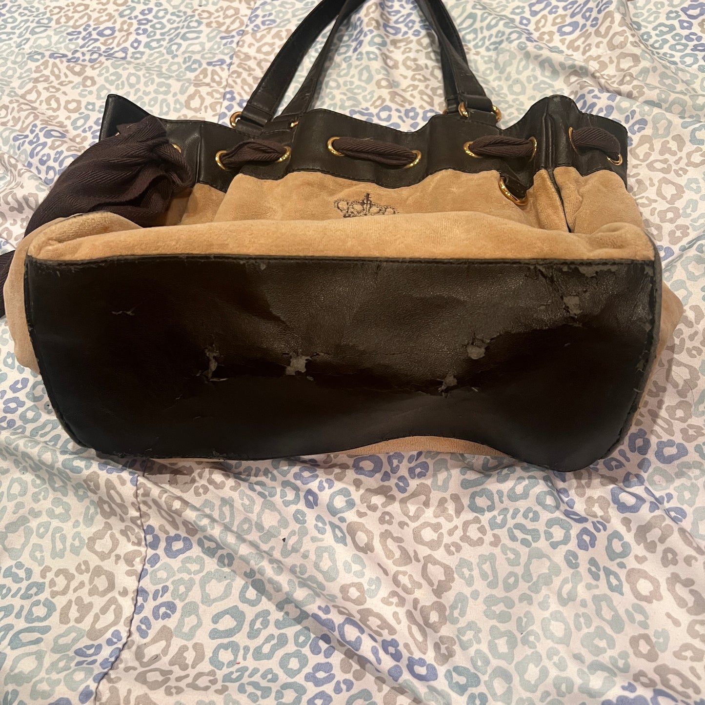 Vintage Brown Tan Juicy Couture Purse Daydreamer Tote Bag Handbag Velour