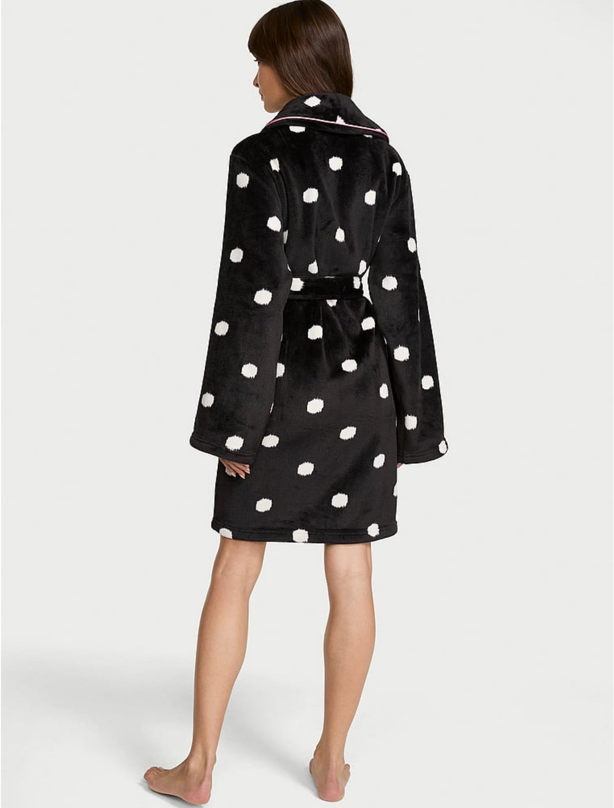 New Black White Polka Dot M/L Victoria’s Secret Cozy Plush Robe Medium Large NWT