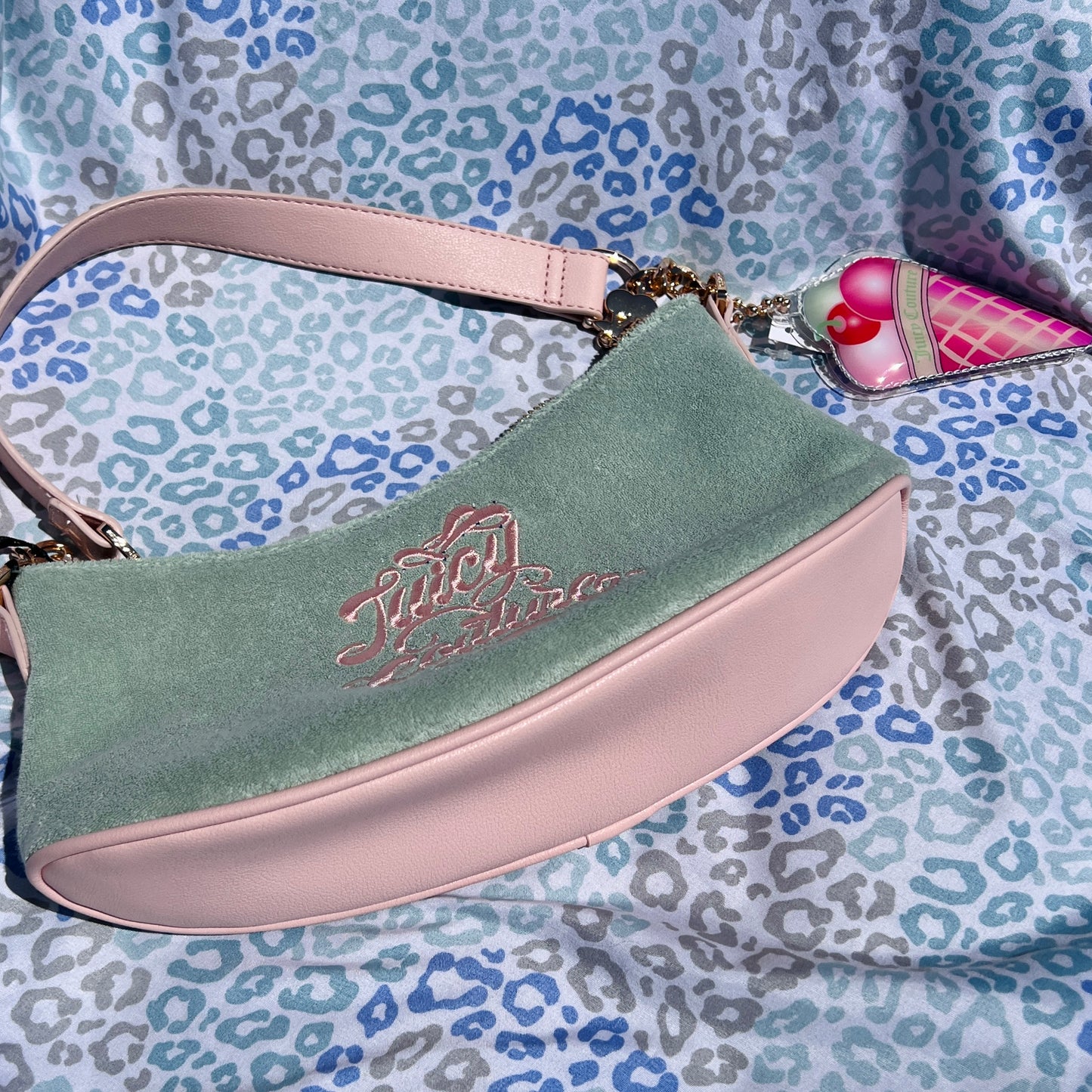 New Pink Teal Juicy Couture Purse Satchel Bag Handbag Ice Cream Charm Terry